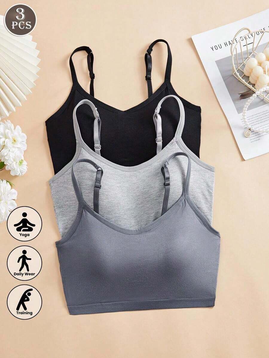 Wirefree Bra Comfort - 3pcs/Set Women's Solid Color Adjustable Strap