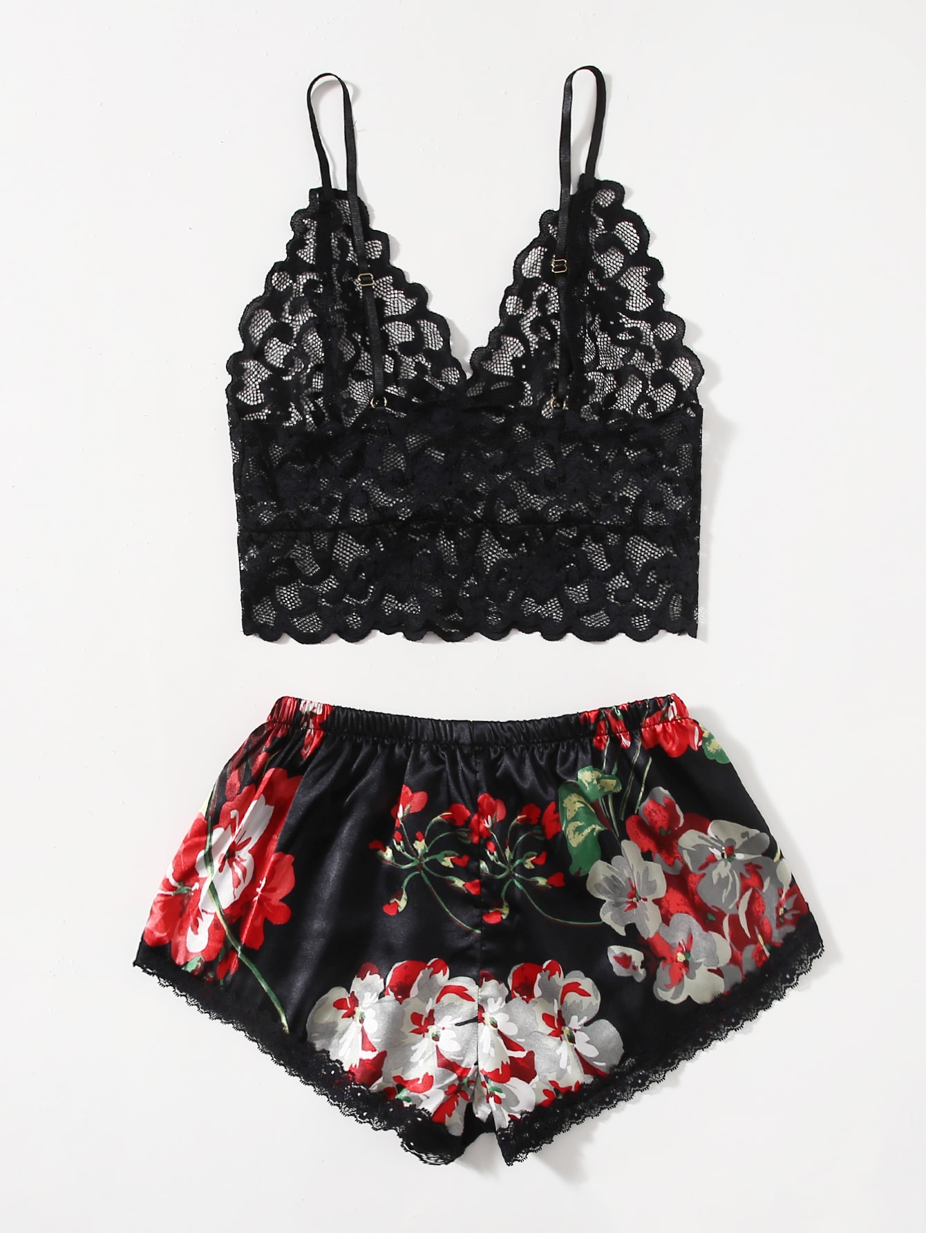 Lace Bralette Set - Floral Lace Pajama Set for Women,