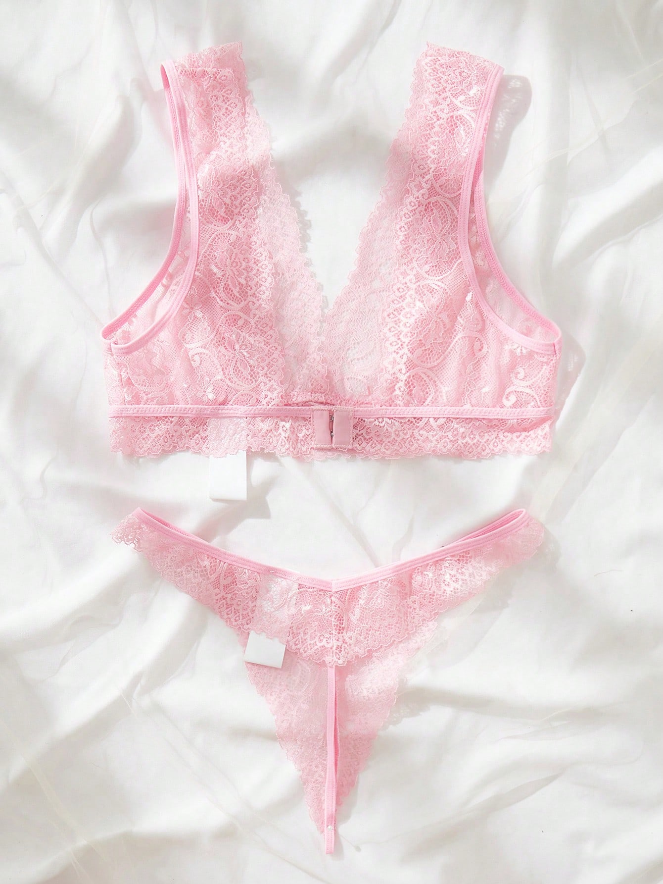 Lace Bralette Set - Pink Lace Lingerie Set Sheer Floral