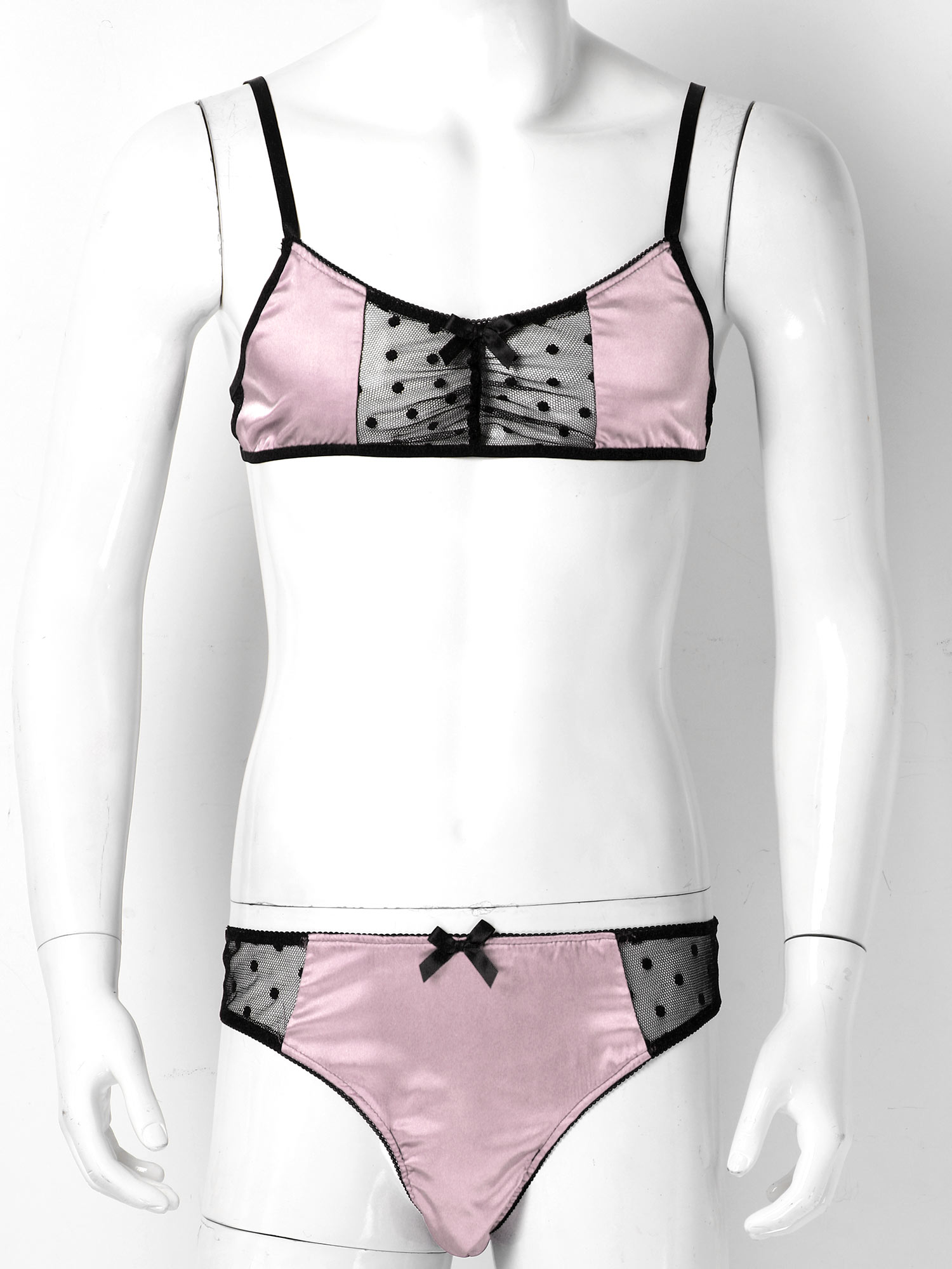 Men Satin Lingerie Suit Sissy  - Sheer Mesh Bra recension och pris