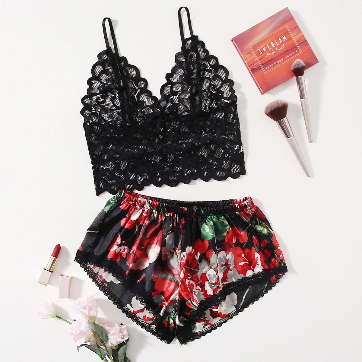 Floral Lace Pajama Set for Wom - Lace Bralette Set recension och pris