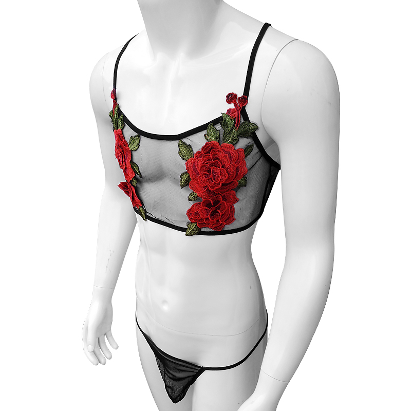 Sexy Embroidery Mens See Throu - Sheer Mesh Bra recension och pris